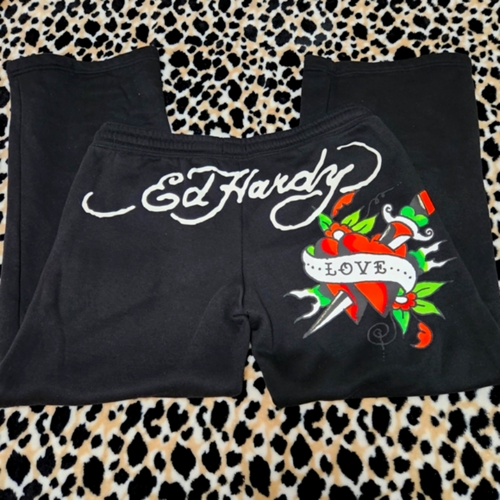 Ed Hardy Black Sweatpants with Tattoo Design
